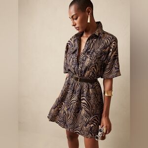 Banana Republic Black and Tan Animal Print Dress